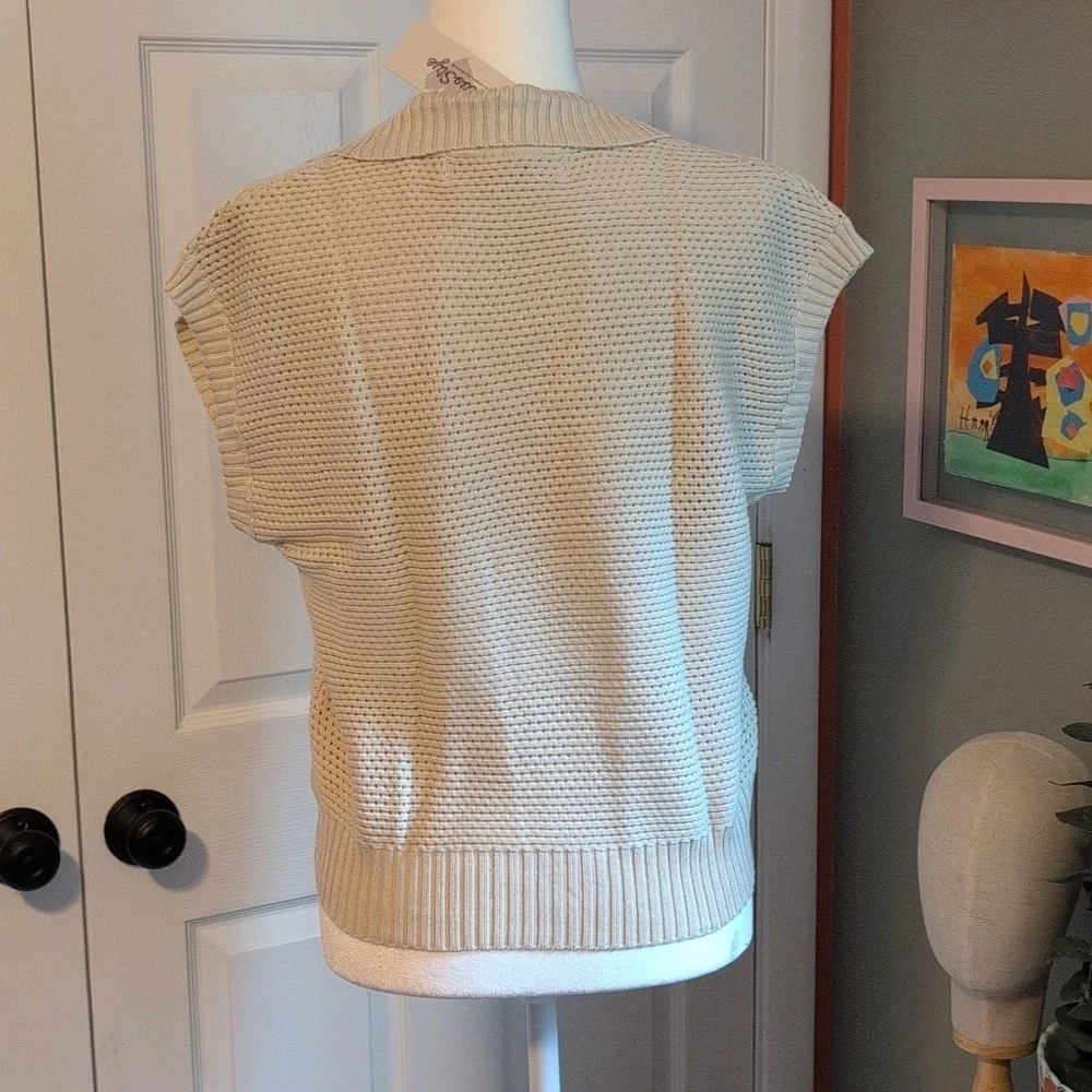 Women's Polo Style Beige Cap Sleeve Summer Sweater NWT
